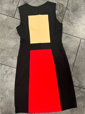Calvin Klein Black Sheath Dress with Red & Cream Colorblocks